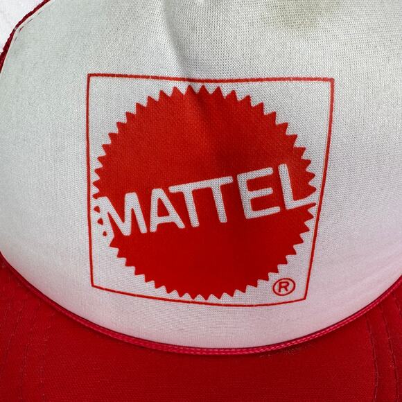 Vintage Mattel Logo 80s K Studio Pocket Cap Mesh Red Trucker Snapback Hat - Picture 9 of 12